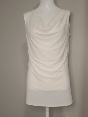 Clara Sun Woo Cream Sleeveless Drape Neck Blouse